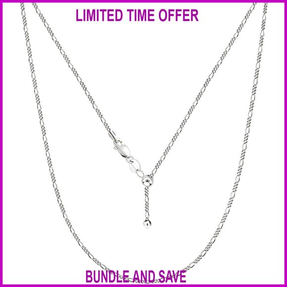 925 Sterling Silver Figaro Chain Necklace Adjustable 14-24 Inch